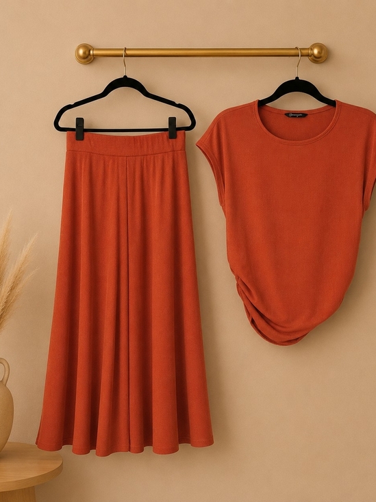 PrettyGarden Dresses & Skirts - Women's Rust A-Line Skirt and Top - Versatile Everyday Style